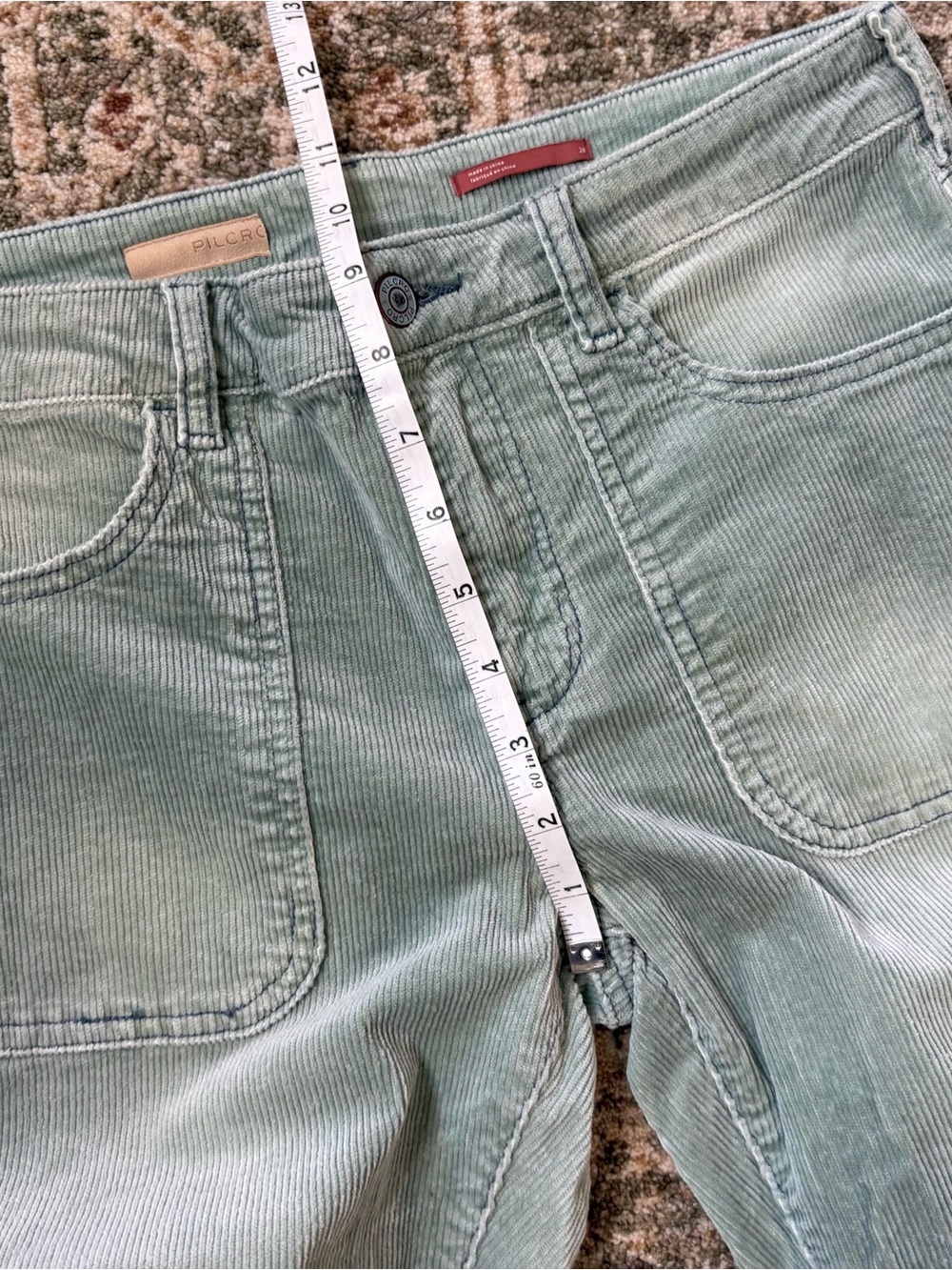 Pilcro by Anthropologie The Icon Sage Green Flare Corduroy Pants Size 28 - Picture 10 of 11